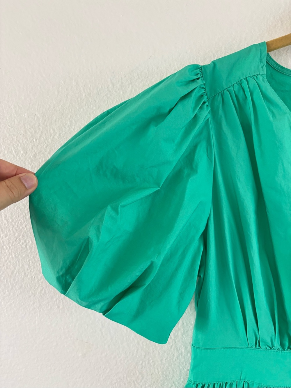 Seed Heritage Poplin Waisted Maxi Dress Jade Green Puff Sleeve V-Neck Size: US 8 - Picture 5 of 16
